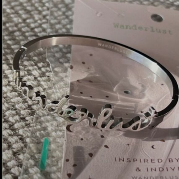 NWT WANDERLUST + CO, “Wanderlust” SILVER Bangle Bracelet - Picture 6 of 8